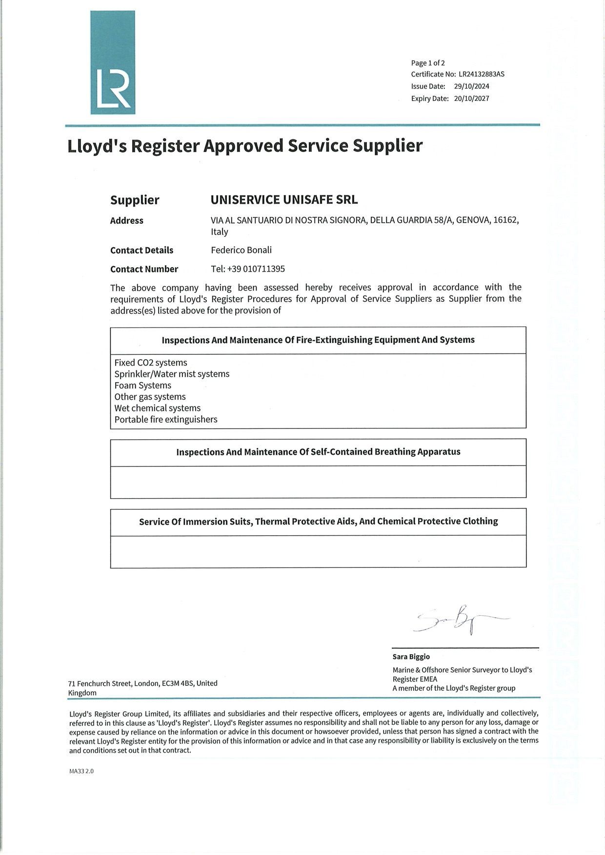 Lloyd's Register Approval Certificate